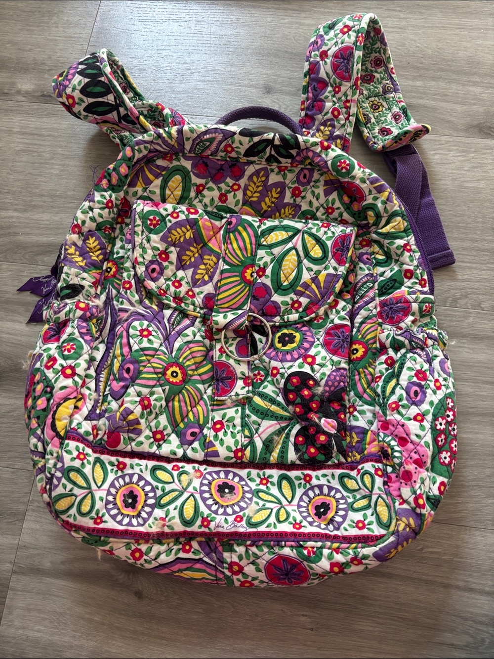 Quilted Floral Backpack - Purple & Multicolor